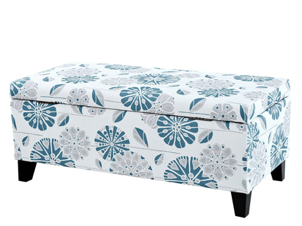 Luxury Storage Ottoman With Floral Patterned Fabric, Soft-Close Hinges, Multi Functional