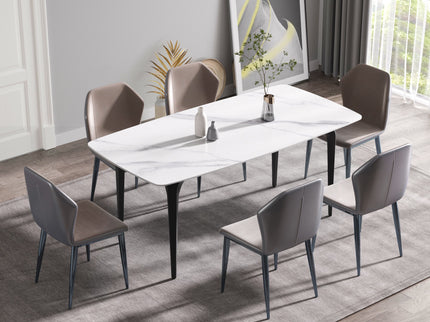 70.87" Modern Artificial Stone Curved Black Metal Leg Dining Table, Can Accommodate 6-8 People - White / Black
