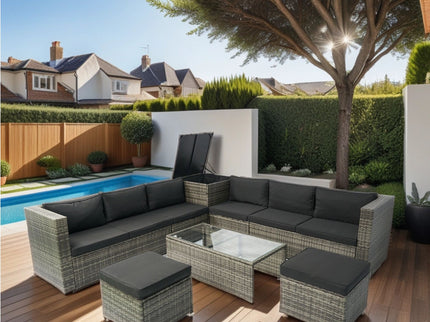 8 Piece Patio Sectional Wicker Rattan Outdoor Furniture Sof Set With One Storage Box Under Seat And Cushion Box - Gray / Black