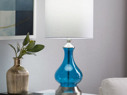 Jasmine - Contemporary Lamp - Clear Sapphire Blue Seeded / Nickel / White
