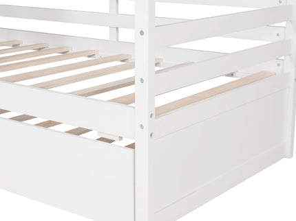 Twin Size Classic House Bed With Twin Size Trundle - White