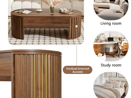 Lift Top Coffee Table With Hidden Compartment, Modern Oval Lift Tabletop For Home Living Room