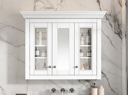 Bathroom Medicine Cabinet With Mirror, 5 Adjustable Closed Shelves, Wall-Mounted - White