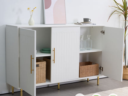 3 Door Large Storage Sideboard With Handles For Kitchen, Dining Room And Living Room, Accent Buffet Cabinet, Coffee Bar Sideboard Cabinet With 3 Doors - White / Gold
