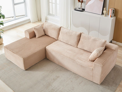 Compression Sectional Couch With Comfy Chaise, Boneless L Shape Sofa With Deep Seat