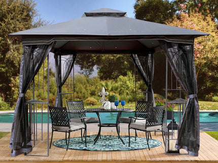 Patio Gazebo Tent With Ventilated Double Roof And Mosquito Net