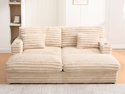 Oversized Double Chaise Lounge Sofa Bed With USB Ports And Cup Holders