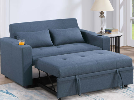Modern Style Convertible Sofa With Pull-Out Bed, USB Ports & Cup Holders