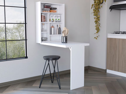 Wall Foldable Table With Multiple Shelves - White