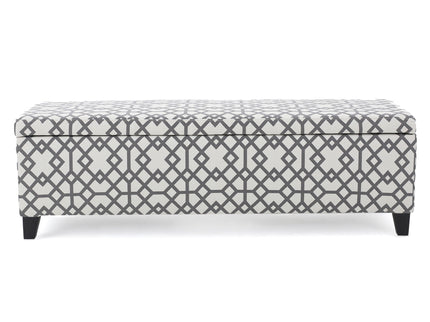 Quotient - Upholstered Storage Ottoman With Tapered Block Feet - Gray / White