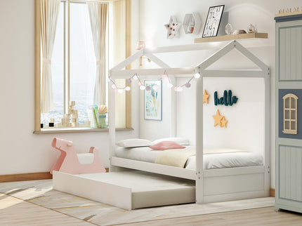 House Bed With Trundle In, Twin Size - White