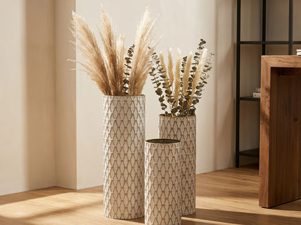 Diamond Embossed Floor Tall Vases Home Decor (Set of 3) - White / Gold