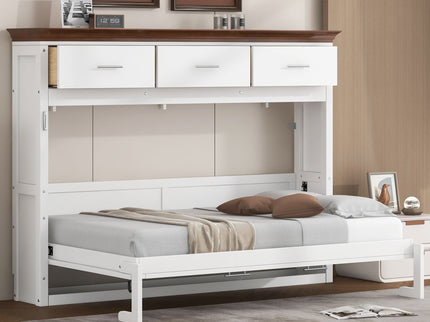 Twin Size Murphy Bed With 3 Drawers - White