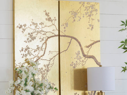Cherry Blossom Wall Art Panels, Wall Decor For Living Room Dining Room Office Bedroom (Set of 2) - Gold