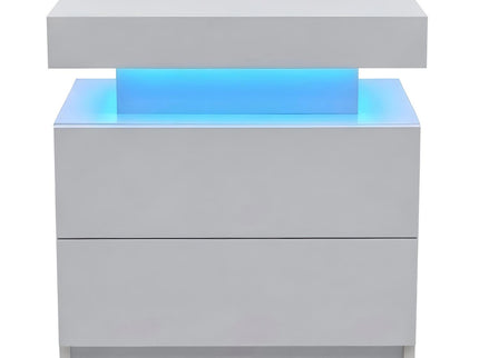 Modern LED Bedside Table Cabinet With Adjustable Lights And 2 Drawers - White