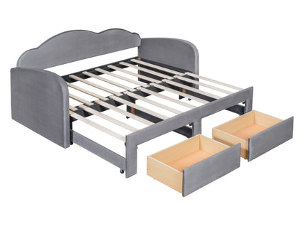 Upholstered Daybed With Cloud-Shaped Backrest, Trundle & 2 Drawers And USB Ports