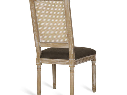French Country Dining Chair With Rectangular Cane Backrest And Smooth Upholstered Seating