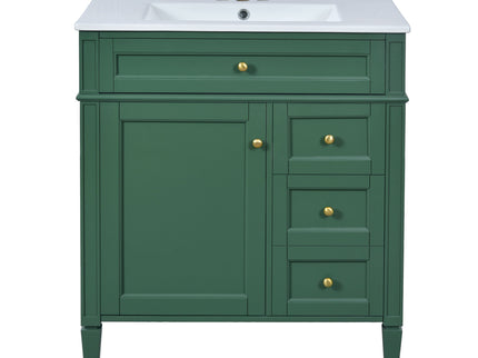 Bathroom Vanity With Top Sink, 2 Doors And 3 Drawers, Freestanding Set With Mirror Cabinet