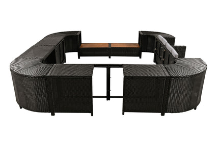 Spa Surround Spa Frame Quadrilateral Outdoor Rattan Sectional Sofa Set With Mini Sofa, Wooden Seats And Storage Spaces