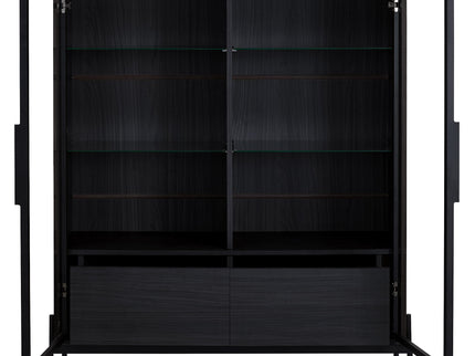 Modern Minimalist Style LED Curio Cabinet With Tempered Glass Door, Metal Legs