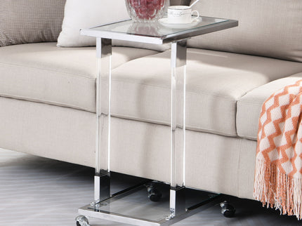 Side Table, Sofa Table, Glass Top C Shape Square Table With Metal Base For Living Room, Bedroom, Balcony Home And Office