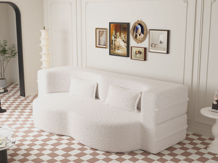 Modern Floor Sofa, With 2 Pillows, Convertible Teddy Fabric Foam Filled Bed