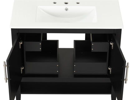 36" Bathroom Vanity With Sink, Frame Cabinet With Doors And Drawers - Black