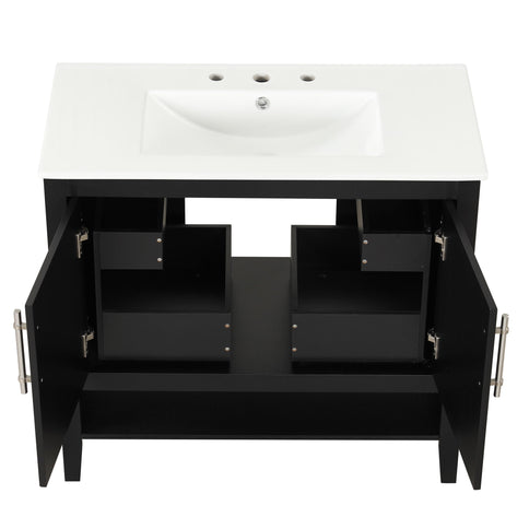 36" Bathroom Vanity With Sink, Frame Cabinet With Doors And Drawers - Black