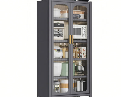 6 Tier Storage Cabinet With Transparent Door, Adjustable Shelves & Wheels