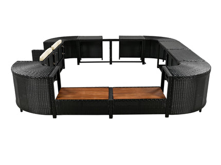 Spa Surround Spa Frame Quadrilateral Outdoor Rattan Sectional Sofa Set With Mini Sofa, Wooden Seats And Storage Spaces
