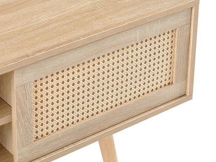 55.12" Rattan TV Cabinet, Double Sliding Doors For Storage, Adjustable Shelf, Solid Wood Legs, TV Console For Living Room