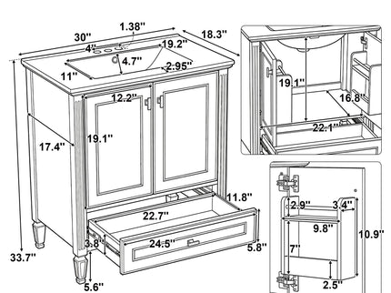 Freestanding Vanity With 1 Drawer & 2 Soft Close Doors With Door Mounted Storage