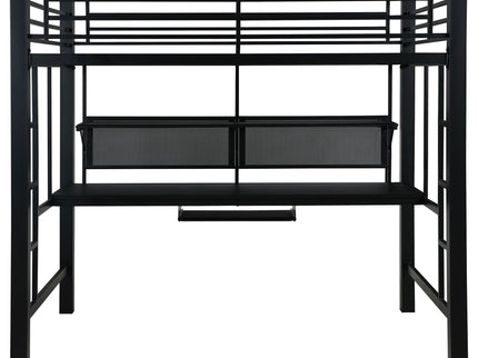 Ranier - Full Workstation Loft Bed, Full Length Desk, Safety Rails And Storage Shelves - Black