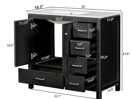 Bathroom Vanity With Sink Combo, 2 Soft Close Doors And 5 Drawers