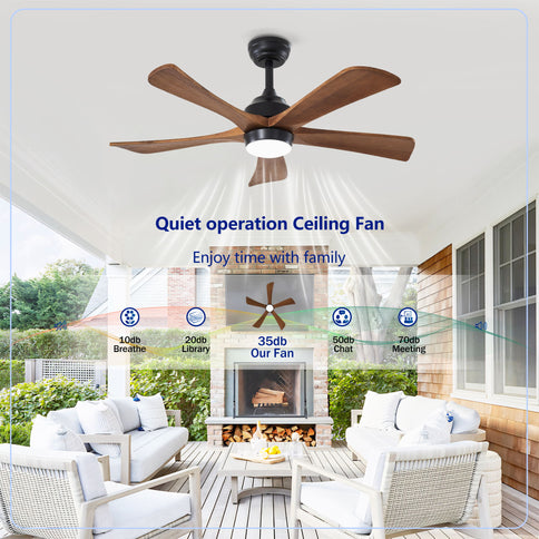 5 Blades Ceiling Fan With Lights Remote Control - Matte Black