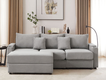 Modern Style Loveseat Sofa Sectional Sofa Couch With Storage Space, A Movable Ottoman, Two USB Ports, Two Cup Holders, A Phone Holder For Living Room