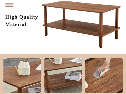 Modern 2 Tier Coffee Table With Open Storage Shelf For Living Room