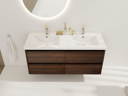 Modern Floating Bathroom Vanity With Dual Resin Sink, Soft Close Drawers