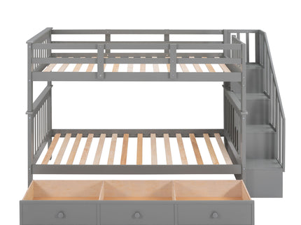 Stairway Bunk Bed With Storage And Guard Rail For Bedroom