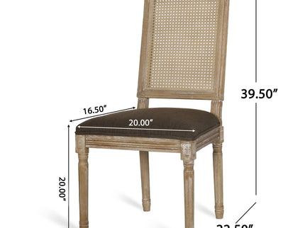 French Country Dining Chair With Rectangular Cane Backrest And Smooth Upholstered Seating