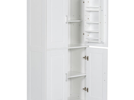 Tall And Wide Bathroom Floor Storage Cabinet With 4 Doors, Adjustable Shelves - White