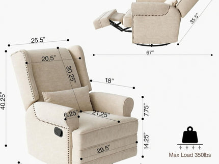 Extra Wide Swivel Recliner Glider Chair With Footrest