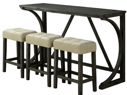 Dining Table Set With USB Charging Ports, Biscuit Tufted Stools - Beige / Brown