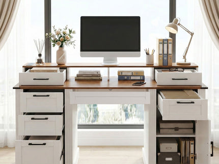 Office Desk With Charging Station & Storage Cabinet