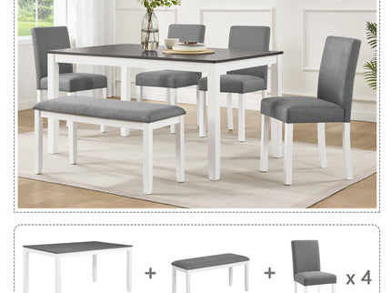 6 Piece Dining Table Set With Bench And Chairs