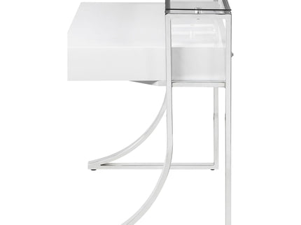 Serrano - 2 Drawer Writing Desk With Polished And Tempered Glass Hutch - Glossy White