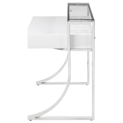 Serrano - 2 Drawer Writing Desk With Polished And Tempered Glass Hutch - Glossy White