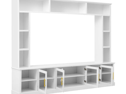 All-In-One Entertainment Center With Bookshelves & Tempered Glass Doors, TV Console Unit For Living Room