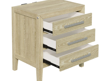 Adeline - 3 Drawers Nightstand With USB & LED Light - Natural Wood Wash