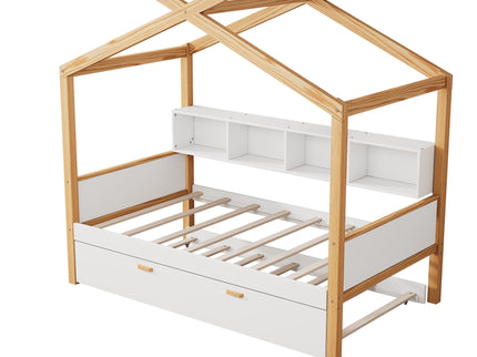 House Bed With Bookshelf Storage
